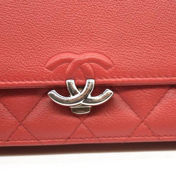 CHANEL Grained Calfskin Quilted CC Box Wallet On Chain WOC Red 27* - Picture 7 of 16